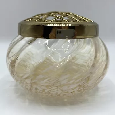 Buy Vintage Small Gold & White Swirl Rose Bowl Glass Vase With Gold Mesh Caithness • 18£
