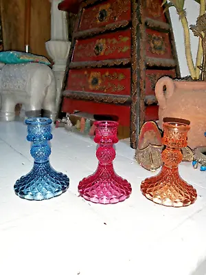 Buy Set Of  Three   Coloured Glass Candle Holders • 14.95£