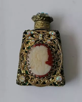 Buy Vintage Perfume Bottle Czech Bohemian Green Glass Rare Cameo 1950s Scent Bottle  • 35£