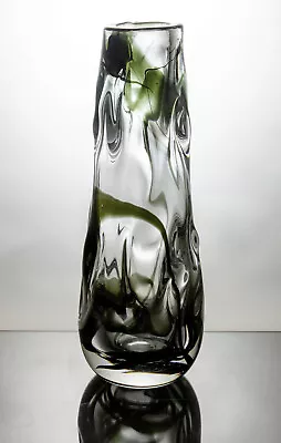 Buy Whitefriars #9612 Streaky Clear, Green & Black Knobbly Glass Vase 245mm Tall • 30£