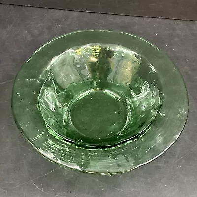 Buy Vintage Green Crystal Glass Decorative Bowl Etched Pattern Fruit Decor Carnival • 13.02£