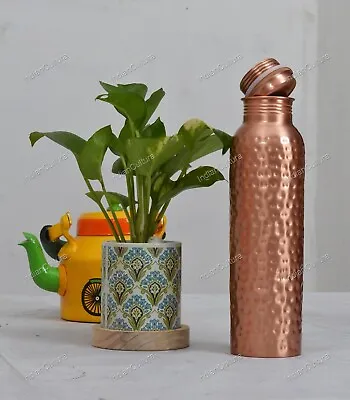 Buy Hammered Copper Water Bottle Ayurvedic Pure Copper Vessel - Drink More Water • 22.26£