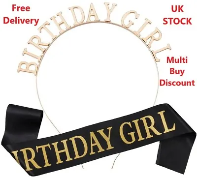 Buy Black Sash Birthday Girl Tiara Rhinestone Headband Crown Sash Party Women Gift  • 4.49£