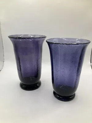 Buy Heavy Handblown Purple Drinking Glasses Tumblers With Pedestal Foot Set Of 2 • 17.03£