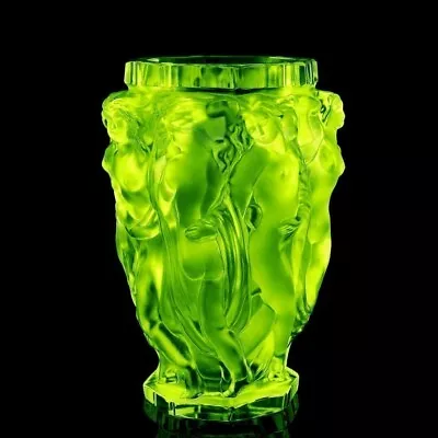 Buy 1930' H.Hoffmann Glamorous Art Deco Bacchantes Uranium Glass Vase • 236.12£