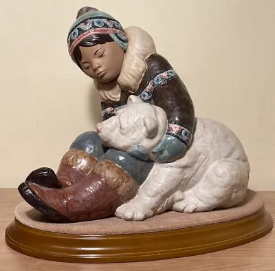 Buy Eskimo/Inuit Girl/Boy With Polar Bear Cub. Lladro 1978. On Wooden Plinth • 80£