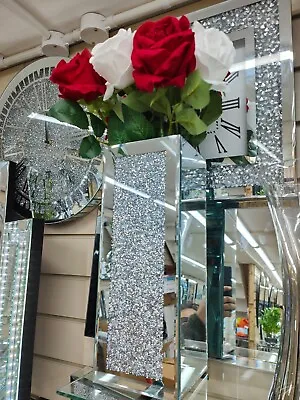 Buy Sparkle Crushed Diamond Mirrored Square Vase Ornament Flower Pot Bling Gift • 29.99£