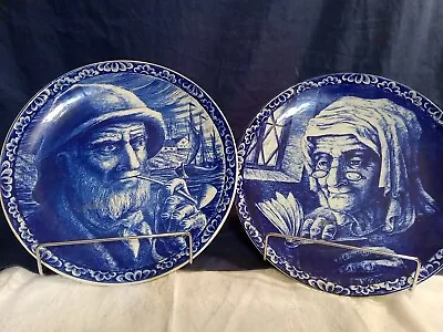 Buy Vtg Set Of 2 Boch Freres Delftware Wall Plates Old Sailor And Woman 10in Wide • 30.29£