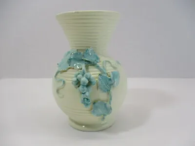Buy Vtg MADE IN ITALY Pottery Vase #2953 Cream Aqua Grapes Grapevine 5.5  Tall *Chip • 14.43£