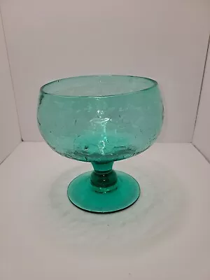 Buy Vintage Blenko Blown Art Glass Centerpiece In  Aqua Crackle 1960s 1963 • 174.09£