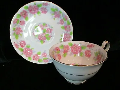 Buy Royal Grafton Bone China England Pink Flowers Footed Cup & Saucer • 28.77£