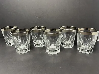 Buy Set Of 6 Italian Crystal Tumblers Glasses With Silver Rim Italy 26 Old Fashion • 47.24£