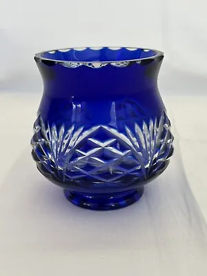 Buy Cobalt Blue Cut To Clear Glass Votive Candle Holder Vase Bohemian Czech • 23.62£