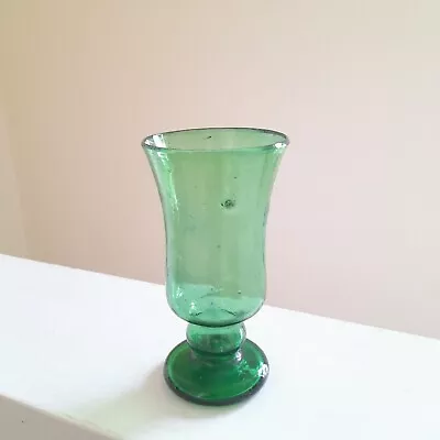 Buy 19th C Antique Light Green Bubble Glass Pedestal Vase - Naïve Hand Blown Rustic • 26£