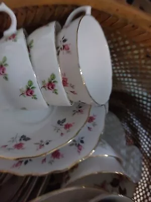 Buy Vintage Mismatch Bone China Pink And Whites Teaset With Teapot. • 34.99£