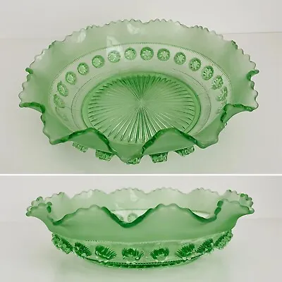Buy Vintage 1928 Art Deco Green Pressed Glass Fruit Bowl Dessert Trifle Dish 20s 30s • 27£