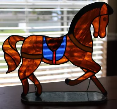 Buy Vintage Leaded? Stained Glass Horse Sun Catcher For Window Sill 11”x 9.5” • 10.58£
