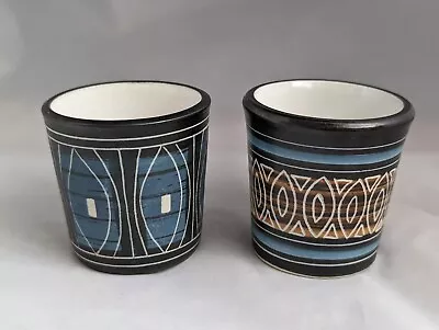 Buy 2 Ambleside Studio Pottery Egg Cups 5cm Tall  Sgraffito Pattern • 20£