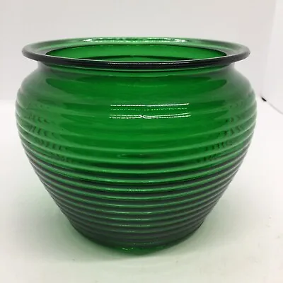 Buy National Potteries Glass Div. Vintage Emerald Green Ribbed Glass Bowl Vase #1162 • 5.78£