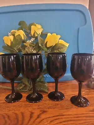 Buy Set Of 4 Vintage Libby Black Amethyst Water Goblet Wine Glasses Stemware • 28.35£