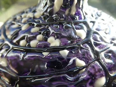 Buy Rare Studio Deep Amethyst Art Glass Vase With Relief Spatter And Trailing • 30£