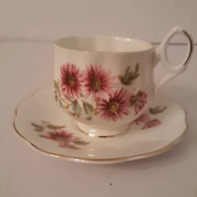 Buy Vintage Royal Dover Teacup & Saucer Bone China September Pink Daisies • 12.32£