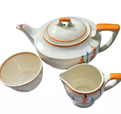Buy Art Deco 1930's One Person Tea Set -Tea Pot, Sugar Bowl, Milk Jug Myott Son & Co • 45£