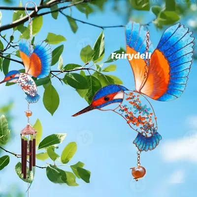Buy Beautiful Kingfisher Wind Chime Sun Catcher Colourful Stained Glass Effect • 18.95£