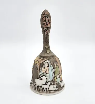 Buy Vintage Fenton Glass Nativity Scene Christmas Bell Signed Handpainted Poinsettia • 28.76£