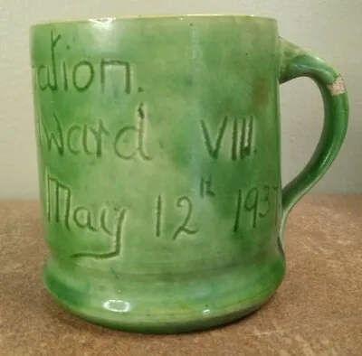 Buy Vintage 1937, Ewenny Studio Pottery Wales, Edward VIII Coronation Mug, Green • 9.95£