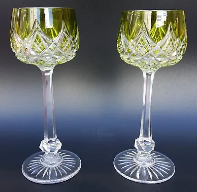 Buy PAIR FRENCH Baccarat COLBERT Apple Green Color Cut Crystal Hoock Wine Glass • 1,019.48£