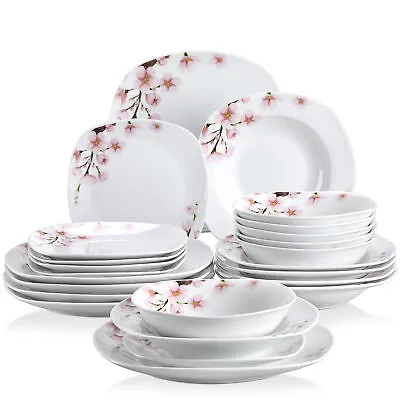 Buy VEWEET ANNIE 24-Piece Dinner Set Porcelain Plate Bowl Set Tableware Pink Floral • 62.99£