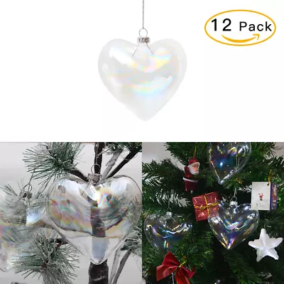 Buy 12/36 Pearly Clear Glass Heart Baubles Christmas Glass Ornament Fillable Hanging • 14.95£