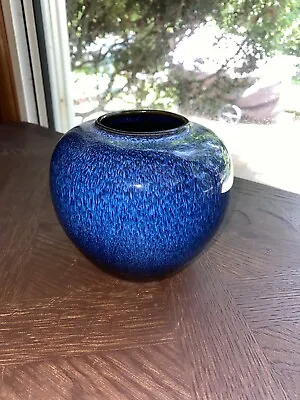 Buy Art Pottery Porcelain Blue Glaze Vase 4.5” • 26.90£