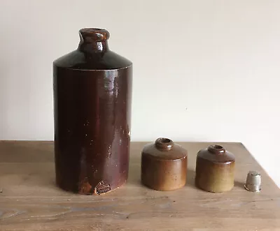Buy Vintage Gazed Stoneware Doulton Lambeth Ink Bottle & 2 Saltglazed Penny Ink Pots • 28£