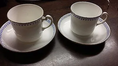 Buy 2 Vintage Bone China Tea/Coffee Cups & Saucers, Slight Seconds. White/ Blue/Gold • 2.99£