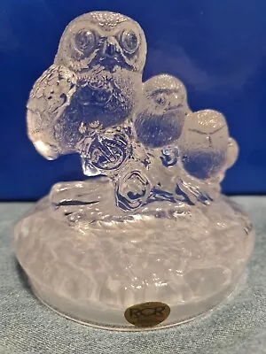 Buy RCR..Rock Crystal..Italian Crystal Glass OWL TRIO Ornament Figurine With Label • 15.99£