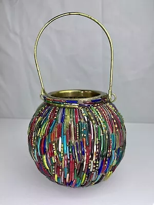 Buy Large Vintage Decorated Multicolored Hanging Jar Bowl Candle Holder • 29£