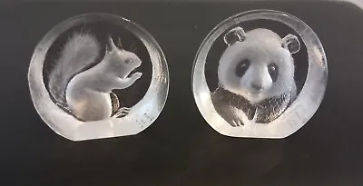 Buy Two Glass Etched Paperweights - One Squirrel, One Panda • 10£