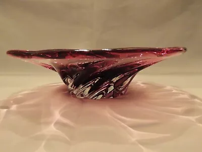 Buy Mid-century Pink Coloured Glass Swirl Design Fruit Bowl 28cm Wide • 1.99£
