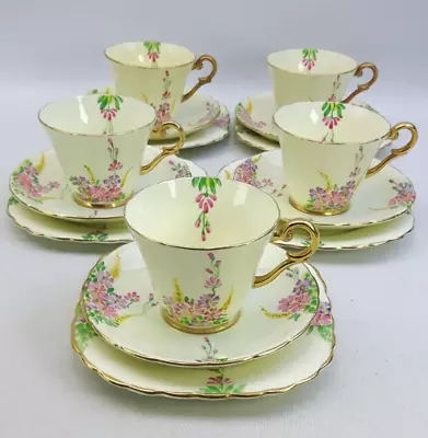 Buy 5x Art Deco 1930s Hand Painted Floral Tea Trios - Cope & Co Bone China Vintage • 90£