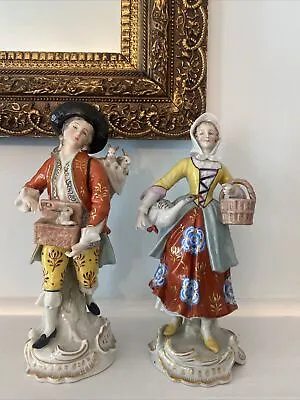 Buy Antique Sitzendorf Dresden Porcelain Peddler Figurines A Pair • 66.49£