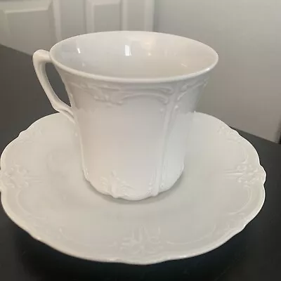 Buy Tirschenreuth BARONESSE 1 White Flat Cup + Saucer Embossed MINT • 15.34£