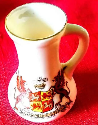 Buy Small Goss Ware Jug Bearing The Crest Cymru Am Byth Arms Of Wales With Gilt Rim • 2.99£