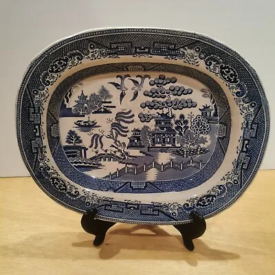 Buy Antique Large Ironstone Blue And White Transfer Ware Willow Pattern Meat Platter • 69.99£