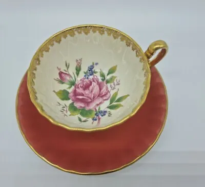 Buy Aynsley China Cup And Saucer With Roses Inside In Terracotta Colour • 110£