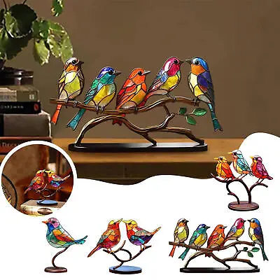 Buy Stained Glass Birds On Branch Desktop Ornaments Metal Vivid Craft Desktop DecorG • 8.29£
