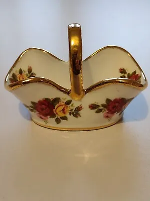 Buy Crown Fenton Bone China Floral Trinket Basket Gold Rimmed Vintage  • 10£