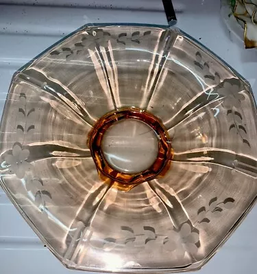 Buy 10” Pink Depression Glass Bowl Etched Pattern • 23.75£