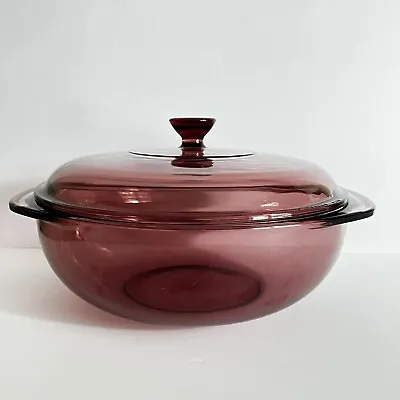 Buy Vintage Pyrex Cranberry Vision Ware Casserole Dish Bowl With Lid 024-2L D14 • 11.38£